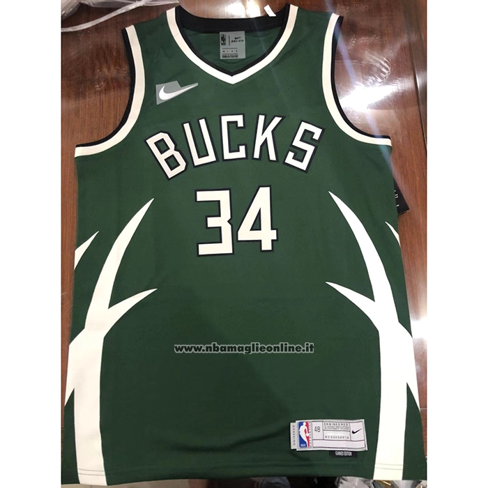 Maglia Milwaukee Bucks Giannis Antetokounmpo #34 Earned 2020-21 Verde
